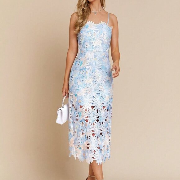 Multicolor Elegant Women's Floral Watercolor Lace Hollow Out Slip Dress - Picture 3 of 5